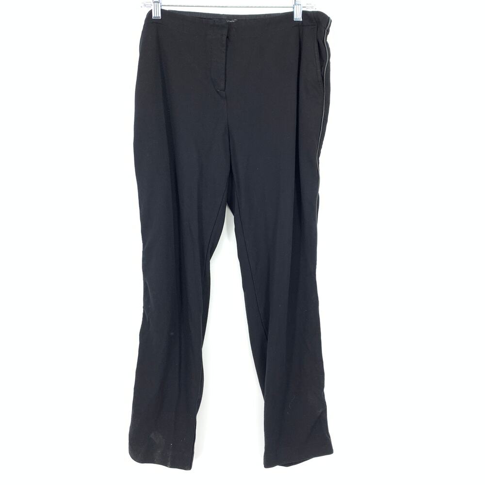 Eileen Fisher Slim Leg Ponte Pants Womens Size Large Black Leather Piping Trim